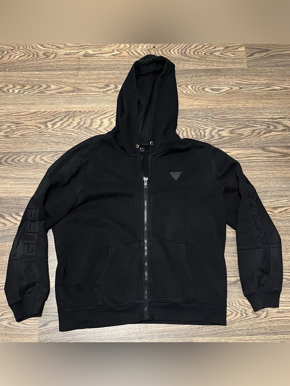 GUESS Black Men’s Full‑Zip Hooded Sweatshirt